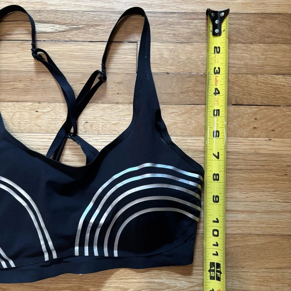 FP Movement Sports Bra Womens Small Black Silver Strappy Athletic Gym Yoga Peace